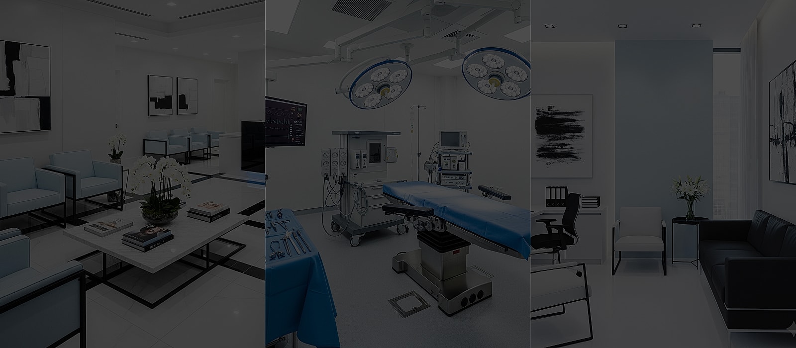Modern medical facility with waiting and surgery areas.